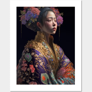 Geisha in floral kimono Posters and Art